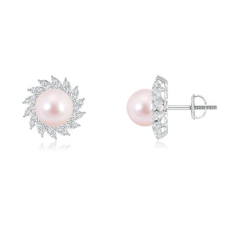 7mm AAAA Japanese Akoya Pearl Spiral Halo Stud Earrings in P950 Platinum