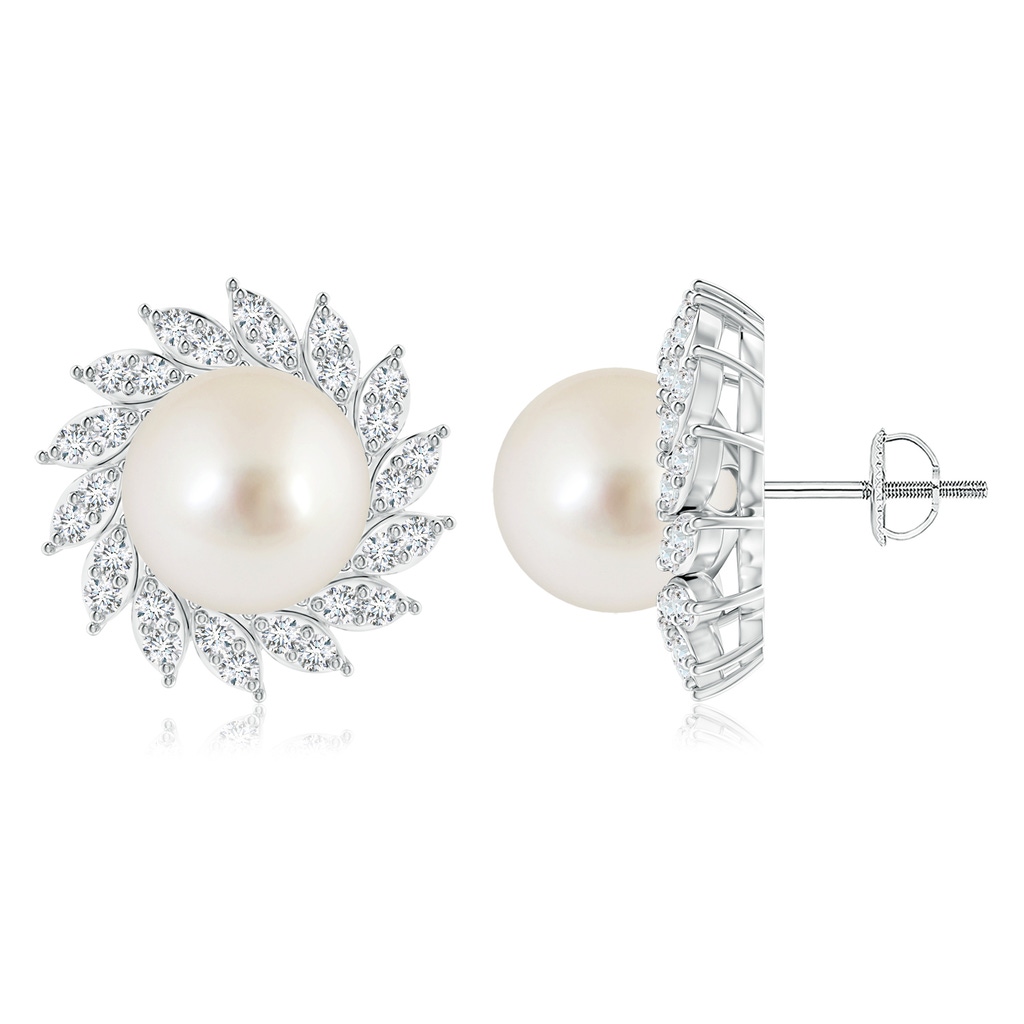 10mm AAAA South Sea Pearl Spiral Halo Stud Earrings in P950 Platinum