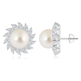 10mm AAAA South Sea Pearl Spiral Halo Stud Earrings in White Gold