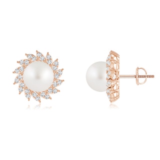 8mm AA South Sea Pearl Spiral Halo Stud Earrings in Rose Gold