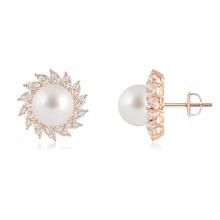 8mm AAA South Sea Pearl Spiral Halo Stud Earrings in Rose Gold
