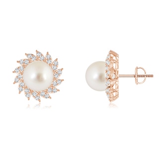 8mm AAAA South Sea Pearl Spiral Halo Stud Earrings in Rose Gold