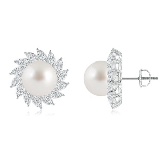 9mm AAA South Sea Pearl Spiral Halo Stud Earrings in White Gold