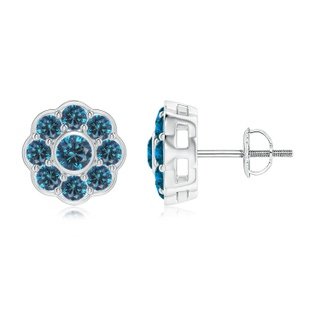 3.5mm AAA Bezel and Pave Set Blue Diamond Floral Earrings in P950 Platinum