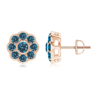 3.5mm AAA Bezel and Pave Set Blue Diamond Floral Earrings in Rose Gold