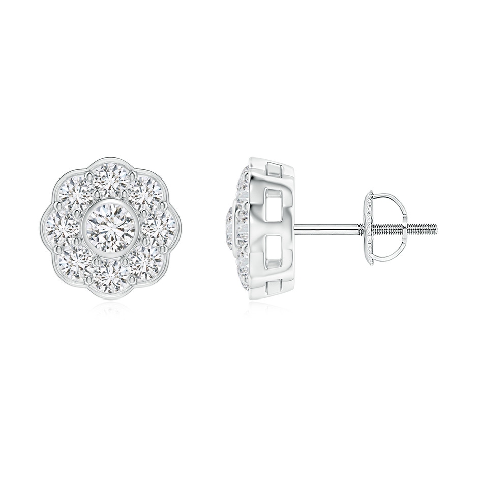 3.2mm HSI2 Bezel and Pave Set Diamond Floral Earrings in White Gold 