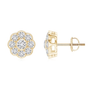 3.2mm HSI2 Bezel and Pave Set Diamond Floral Earrings in Yellow Gold