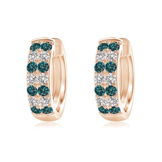 1.75mm AA Twin-Row Enhanced Blue Diamond Hoop Earrings in 9K Rose Gold