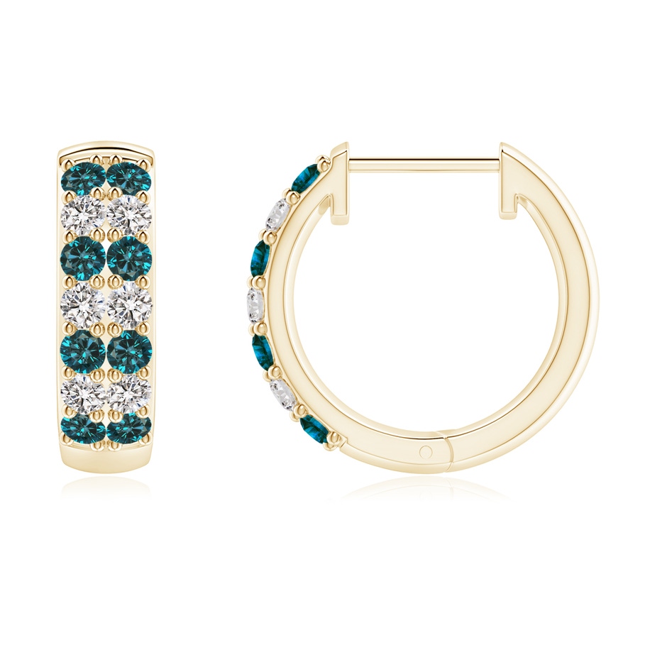 1.75mm AA Twin-Row Enhanced Blue Diamond Hoop Earrings in 9K Yellow Gold side 199