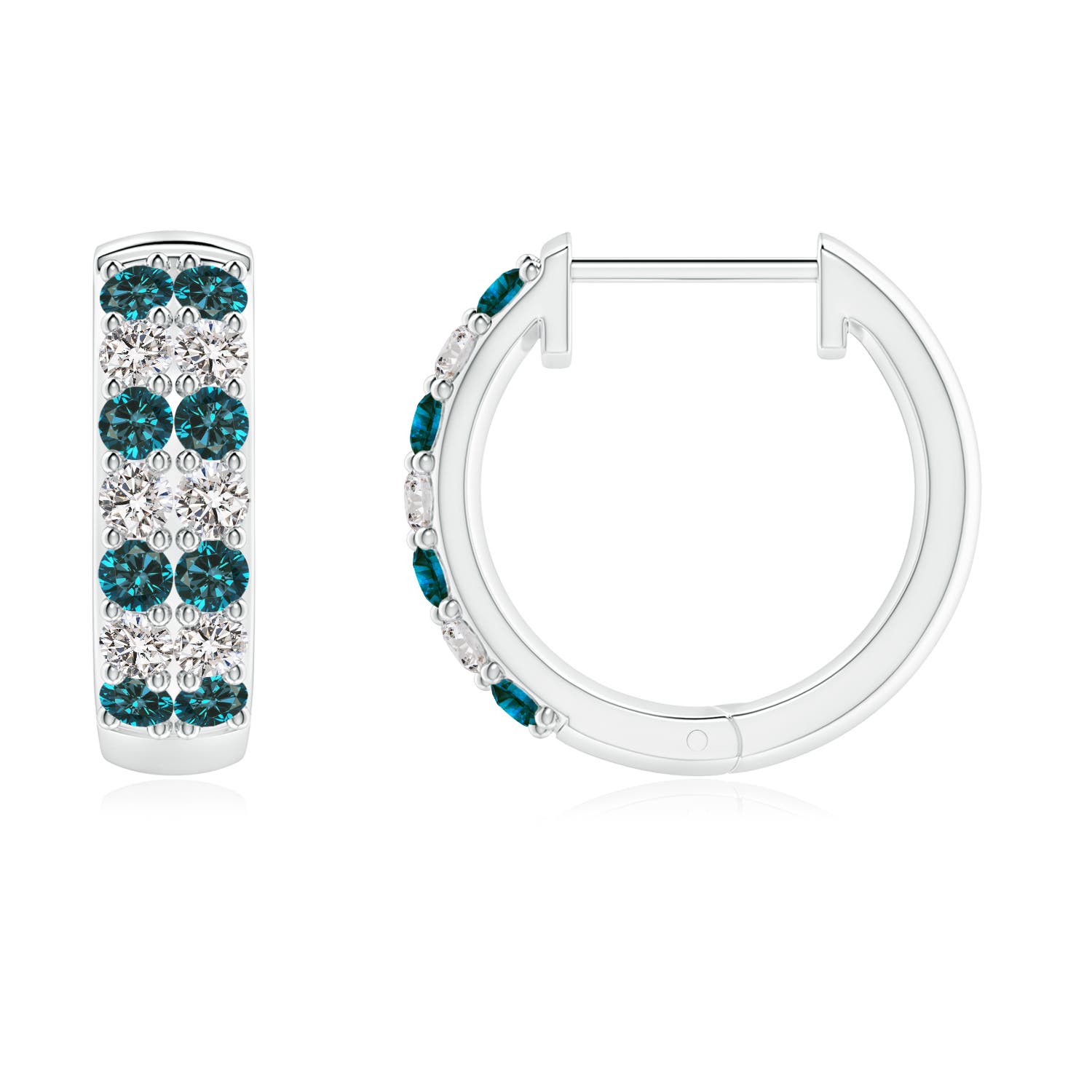 1.75mm AA Twin-Row Enhanced Blue Diamond Hoop Earrings in P950 Platinum
