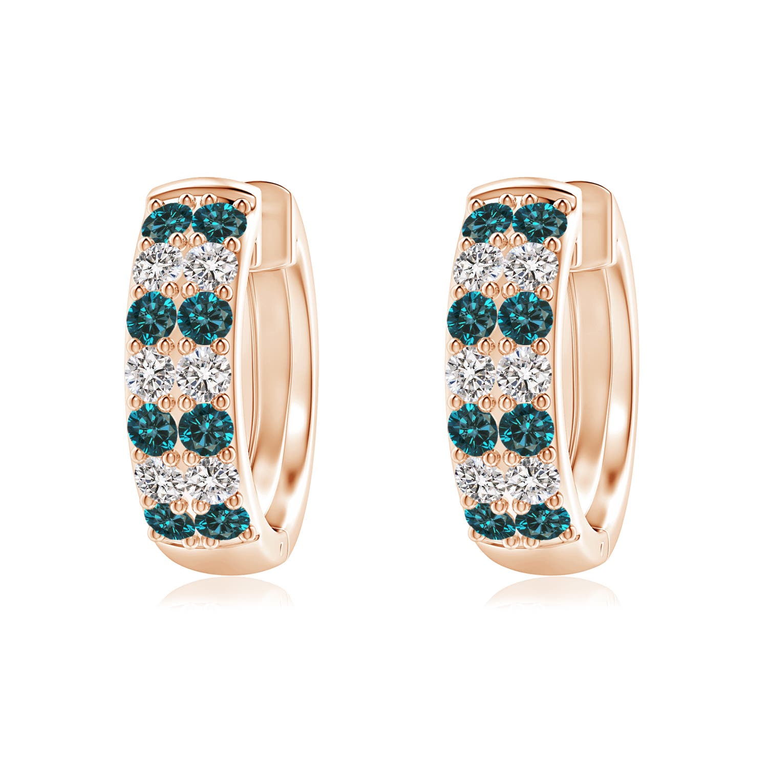 1.75mm AA Twin-Row Enhanced Blue Diamond Hoop Earrings in Rose Gold