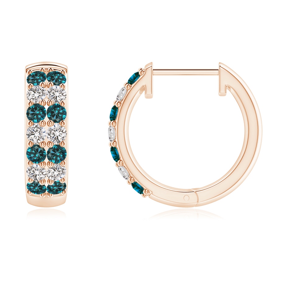 1.75mm AA Twin-Row Enhanced Blue Diamond Hoop Earrings in Rose Gold side 199