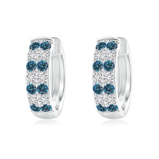 1.75mm AAA Twin-Row Blue Diamond Hoop Earrings in P950 Platinum