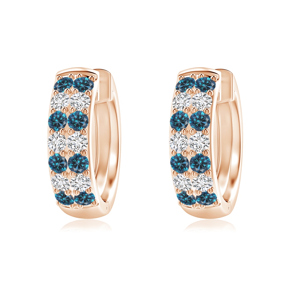 1.75mm AAA Twin-Row Blue Diamond Hoop Earrings in Rose Gold