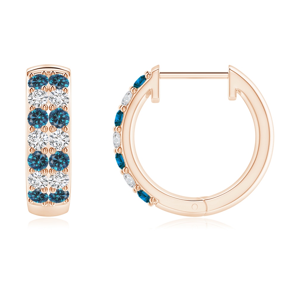 1.75mm AAA Twin-Row Enhanced Blue Diamond Hoop Earrings in Rose Gold - side 199