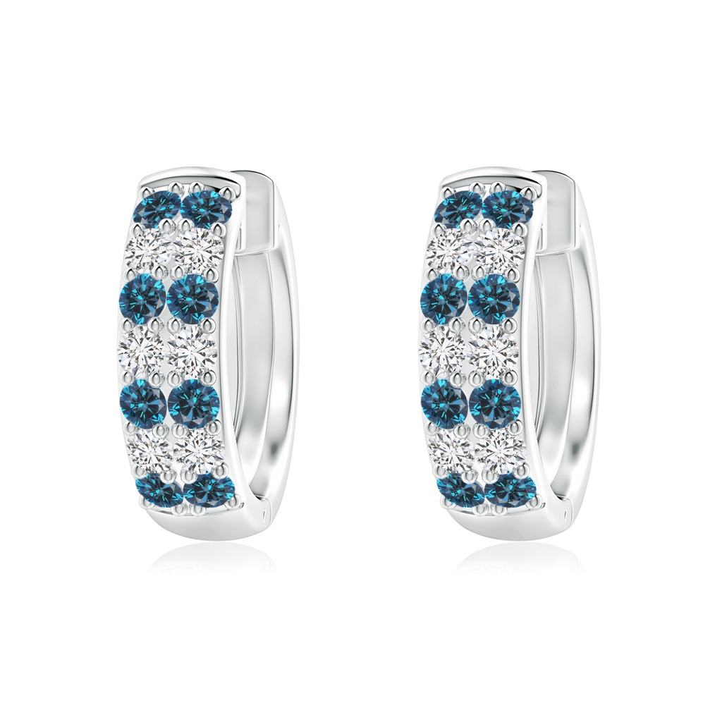 1.75mm AAA Twin-Row Enhanced Blue Diamond Hoop Earrings in White Gold