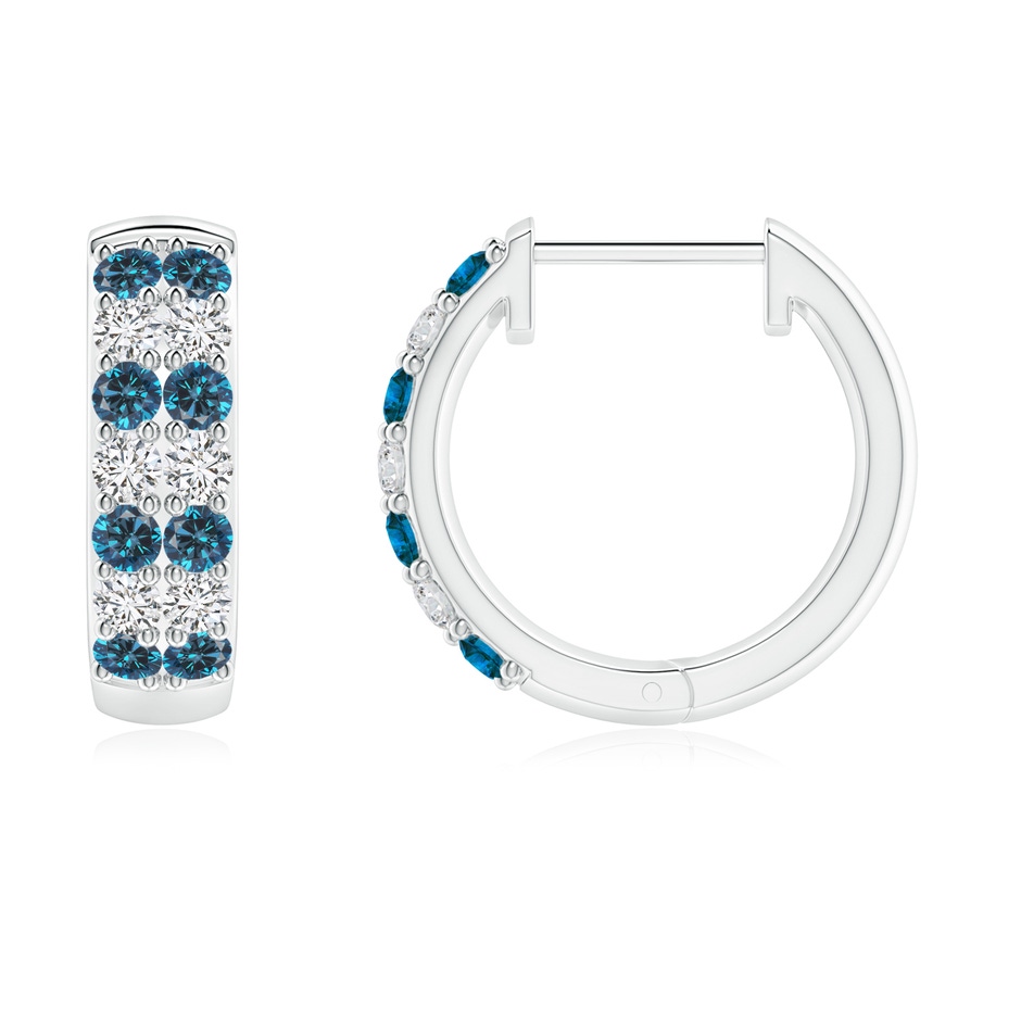 1.75mm AAA Twin-Row Blue Diamond Hoop Earrings in White Gold side 1