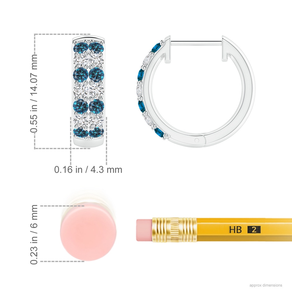 1.75mm AAA Twin-Row Enhanced Blue Diamond Hoop Earrings in White Gold ruler