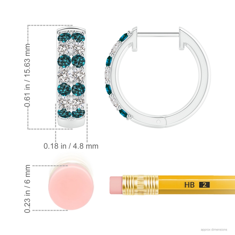 2mm AA Twin-Row Enhanced Blue Diamond Hoop Earrings in White Gold ruler