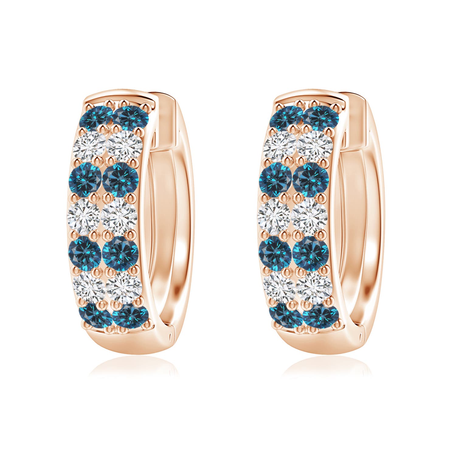 2mm AAA Twin-Row Enhanced Blue Diamond Hoop Earrings in 18K Rose Gold