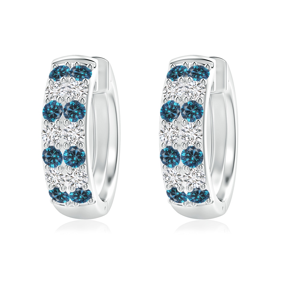 2mm AAA Twin-Row Enhanced Blue Diamond Hoop Earrings in P950 Platinum 