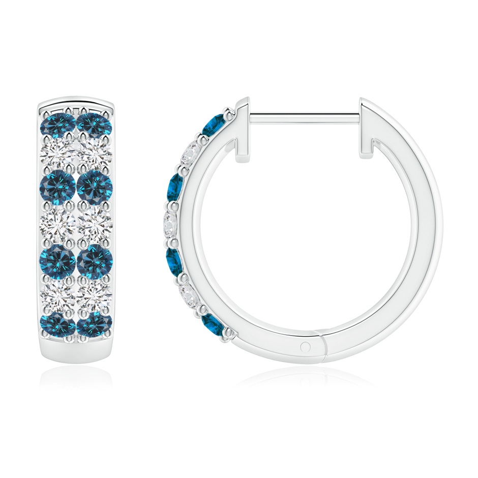 2mm AAA Twin-Row Enhanced Blue Diamond Hoop Earrings in P950 Platinum side 199