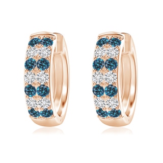2mm AAA Twin-Row Blue Diamond Hoop Earrings in Rose Gold