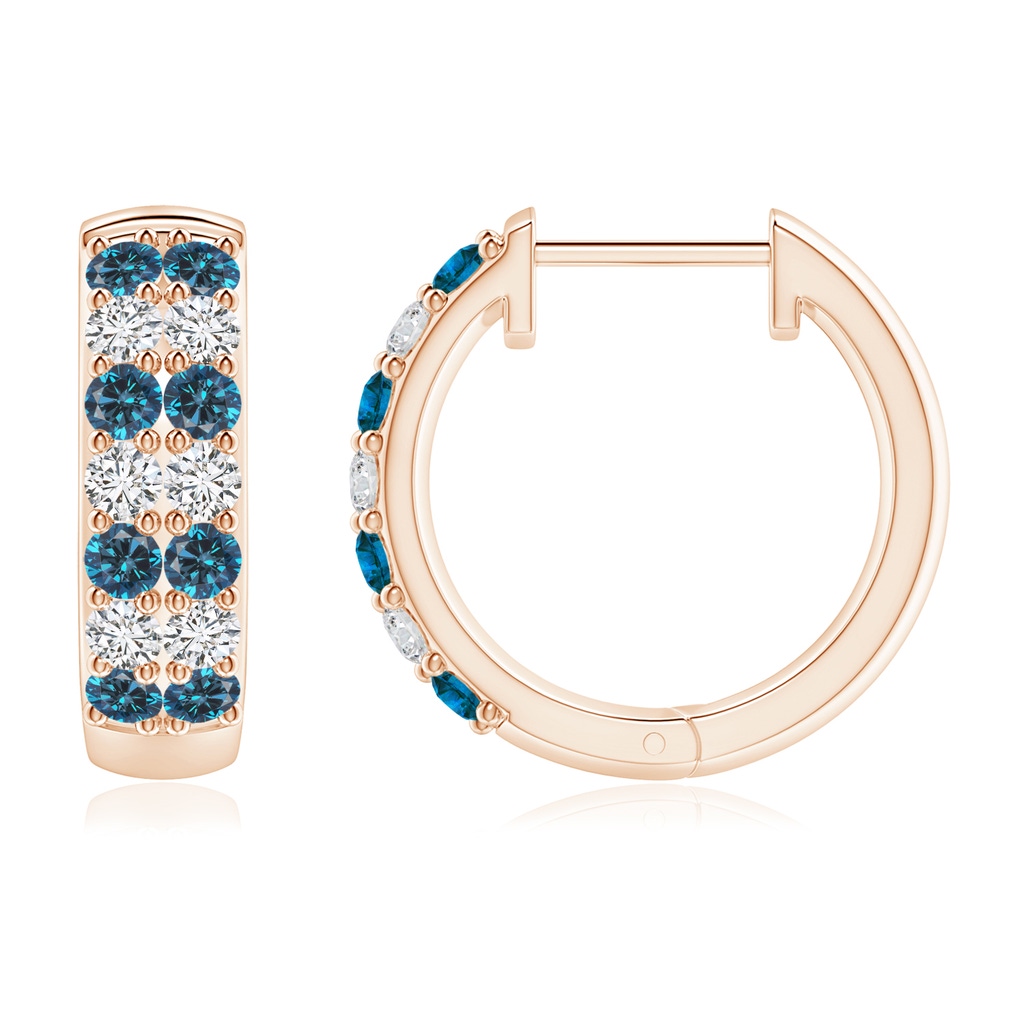 2mm AAA Twin-Row Blue Diamond Hoop Earrings in Rose Gold Side 1