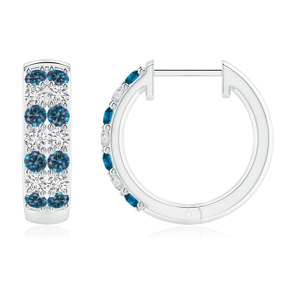 2mm AAA Twin-Row Blue Diamond Hoop Earrings in White Gold side 1