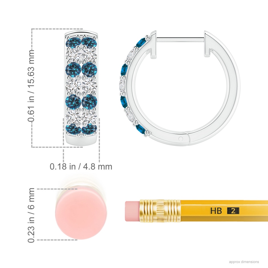 2mm AAA Twin-Row Enhanced Blue Diamond Hoop Earrings in White Gold ruler