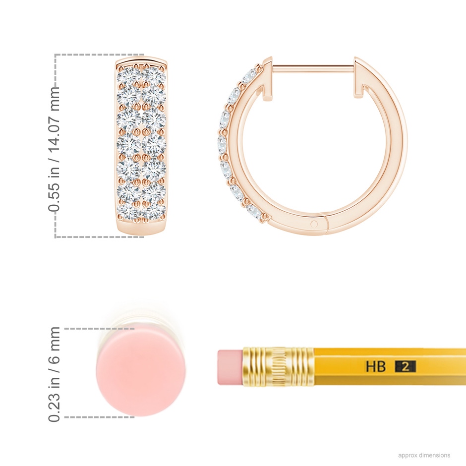 1.75mm GVS2 Twin-Row Diamond Hoop Earrings in Rose Gold ruler