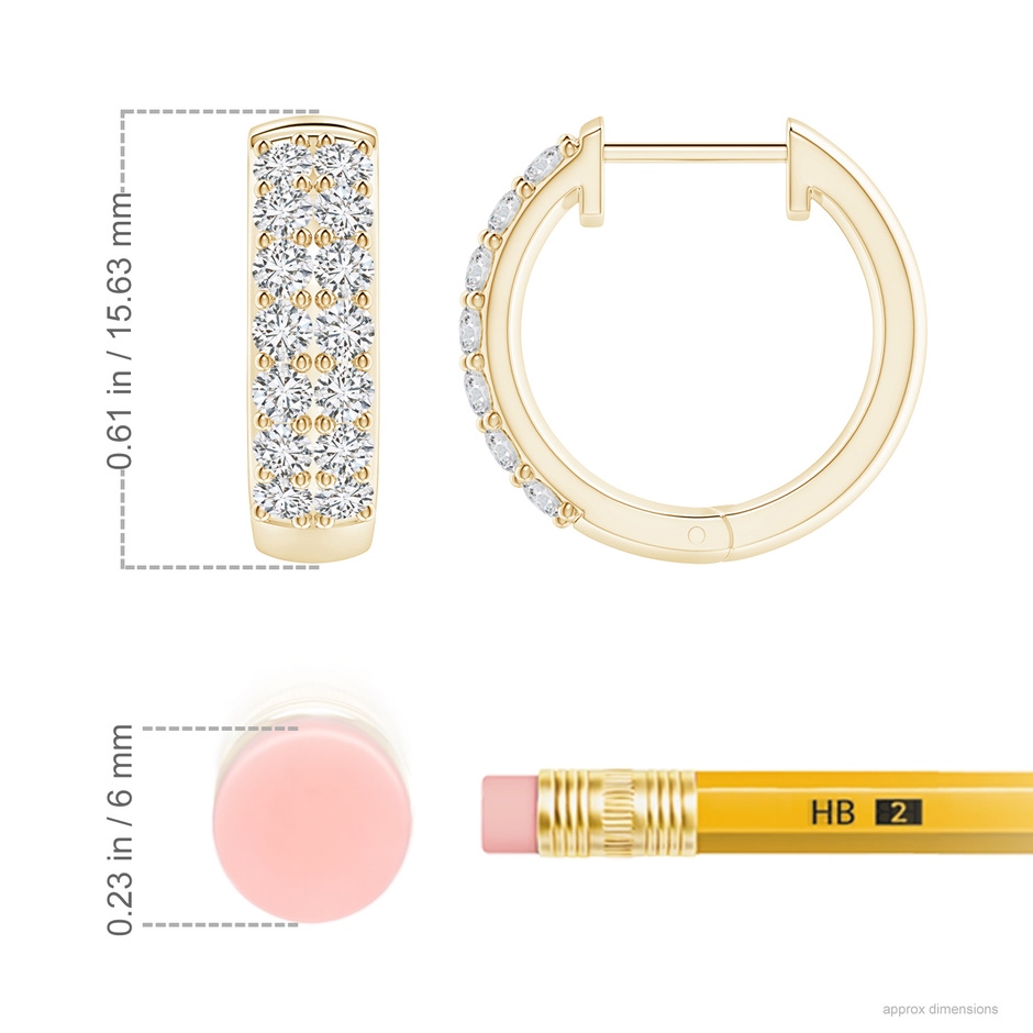 2mm HSI2 Twin-Row Diamond Hoop Earrings in Yellow Gold ruler