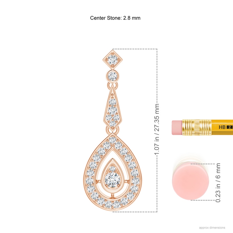 2.8mm GVS2 Vintage Inspired Diamond Drop Earrings in Rose Gold ruler