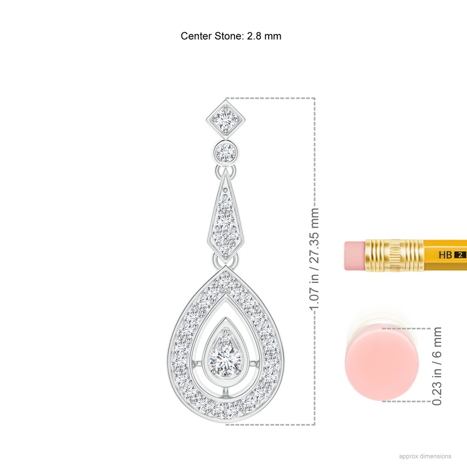 2.8mm GVS2 Vintage Inspired Diamond Drop Earrings in White Gold ruler