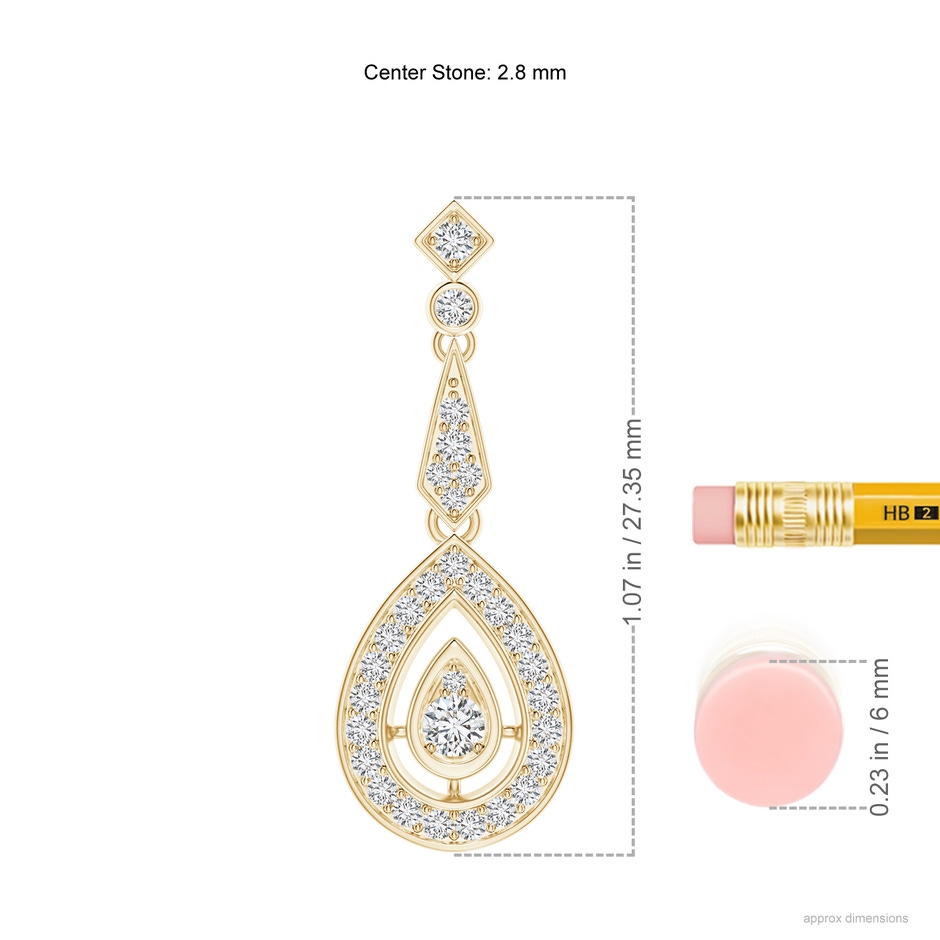 2.8mm HSI2 Vintage Inspired Diamond Drop Earrings in Yellow Gold ruler