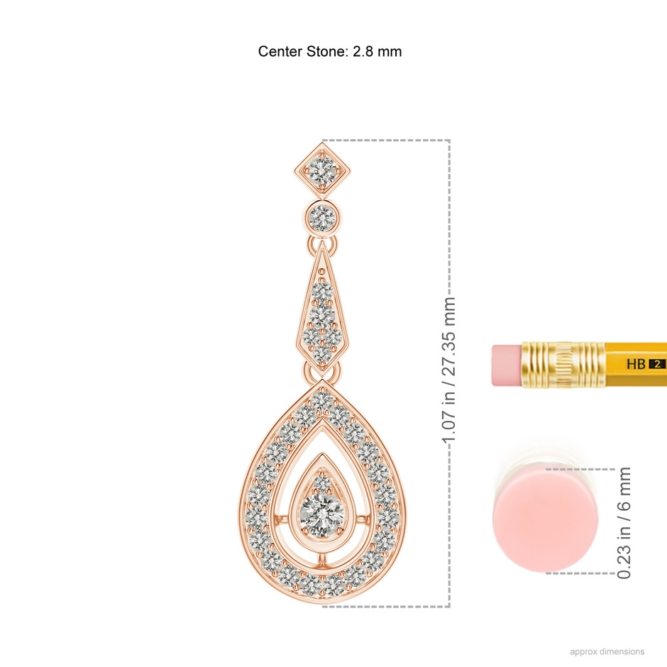 2.8mm KI3 Vintage Inspired Diamond Drop Earrings in Rose Gold ruler