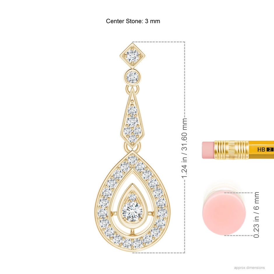 3mm GVS2 Vintage Inspired Diamond Drop Earrings in Yellow Gold ruler