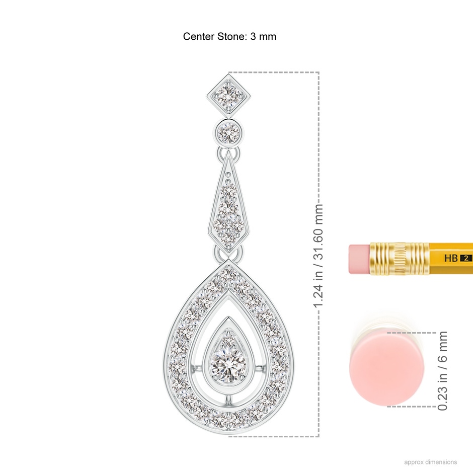 3mm IJI1I2 Vintage Inspired Diamond Drop Earrings in White Gold ruler