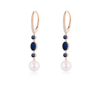 7mm AA Japanese Akoya Pearl Earrings with Sapphires in Rose Gold