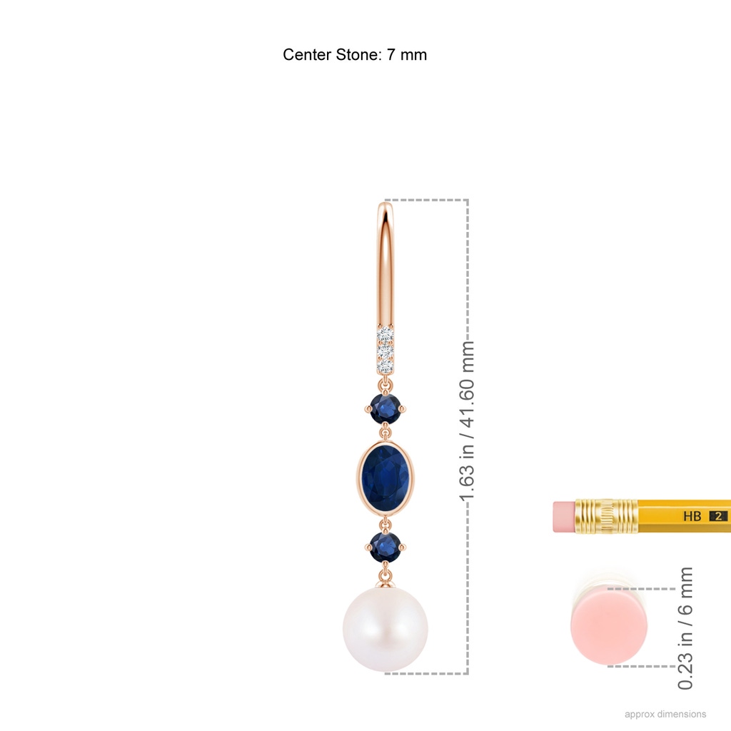 7mm AA Japanese Akoya Pearl Earrings with Sapphires in Rose Gold Ruler