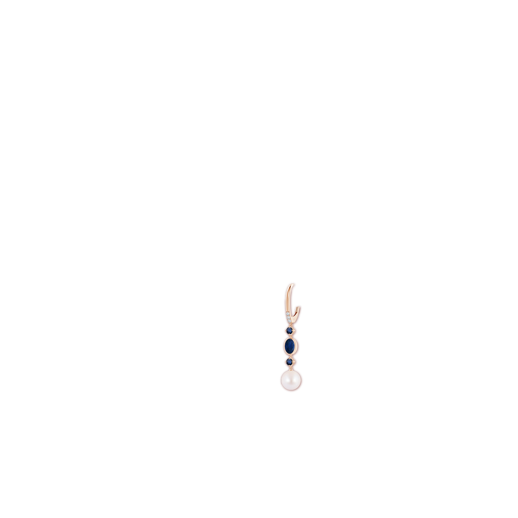 7mm AA Japanese Akoya Pearl Earrings with Sapphires in Rose Gold Body-Ear