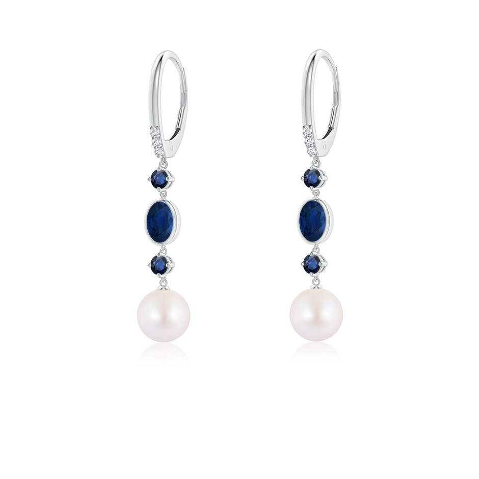 7mm AA Japanese Akoya Pearl Earrings with Sapphires in White Gold 