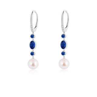 7mm AAA Japanese Akoya Pearl Earrings with Sapphires in White Gold