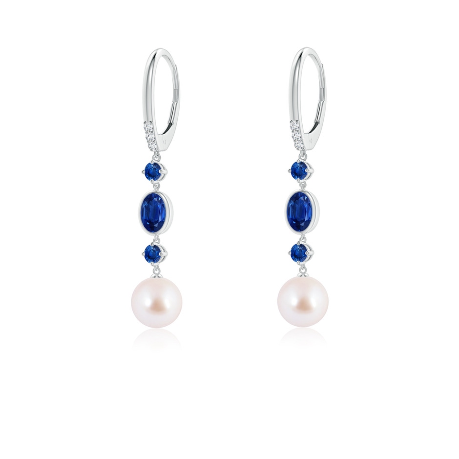 7mm AAA Japanese Akoya Pearl Earrings with Sapphires in White Gold 