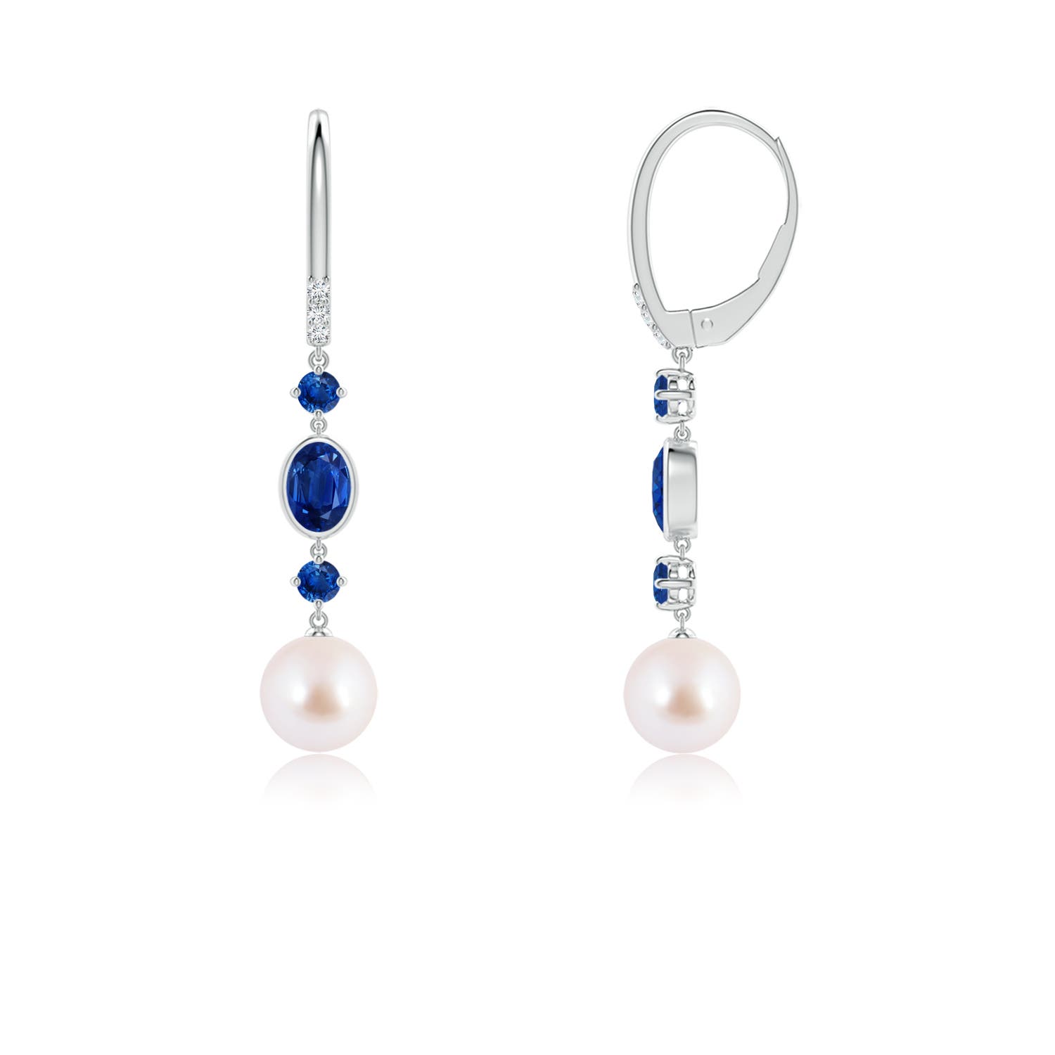7mm AAA Japanese Akoya Pearl Earrings with Sapphires in White Gold - side 3