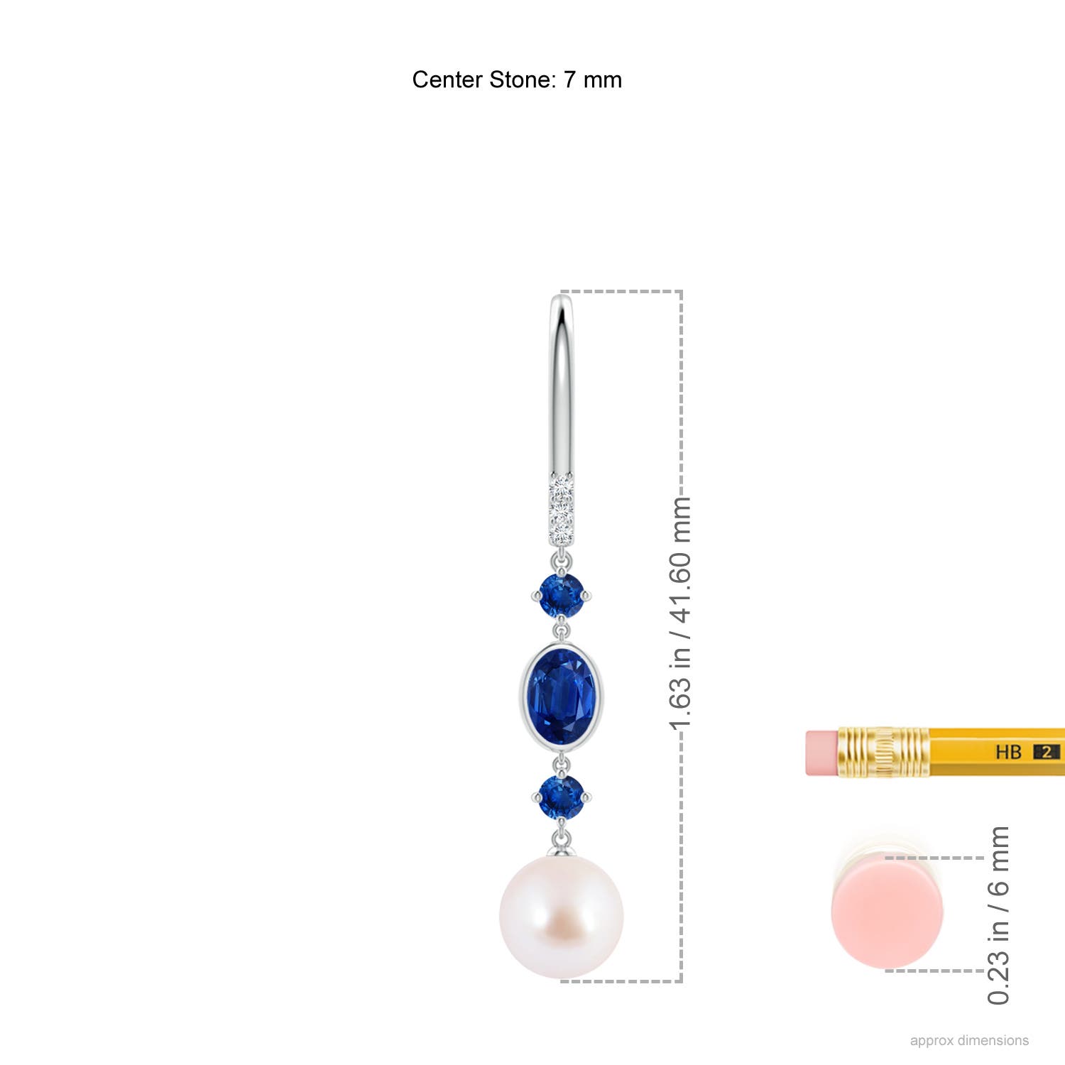 7mm AAA Japanese Akoya Pearl Earrings with Sapphires in White Gold - ruler