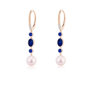 7mm AAAA Japanese Akoya Pearl Earrings with Sapphires in Rose Gold