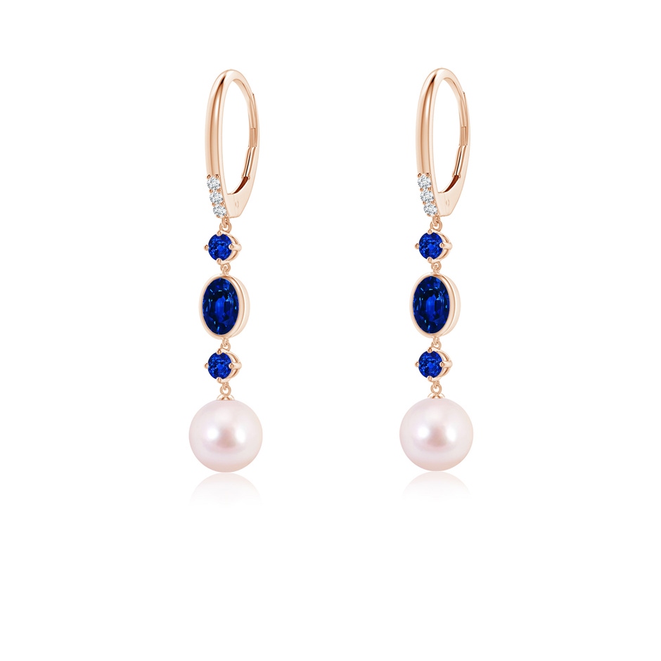 7mm AAAA Japanese Akoya Pearl Earrings with Sapphires in Rose Gold 