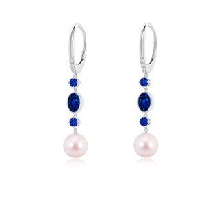 7mm AAAA Japanese Akoya Pearl Earrings with Sapphires in White Gold