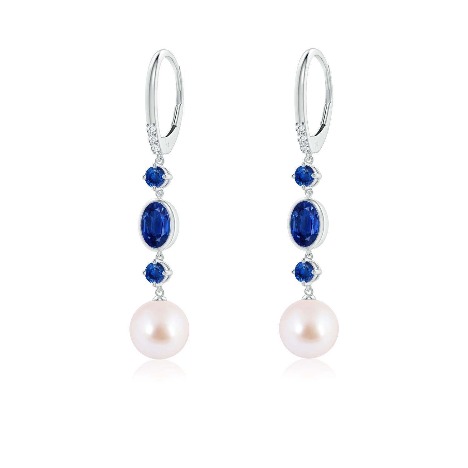 8mm AAA Japanese Akoya Pearl Earrings with Sapphires in White Gold